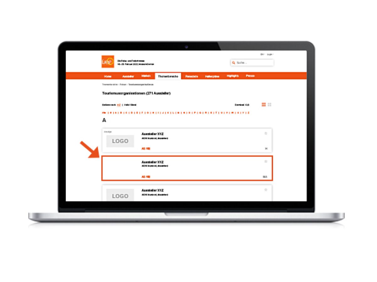 Einträge ohne Logo im Produkt- und Destinationenverzeichnis